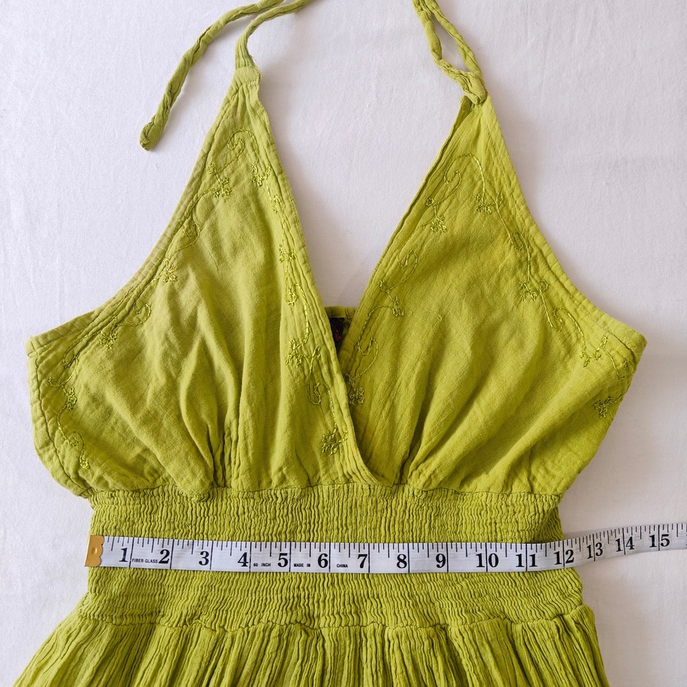 Lime Green Cotton Tie Dye Maxi Dress Boho Halter Smocked Waist One Size Colorful - Picture 4 of 8